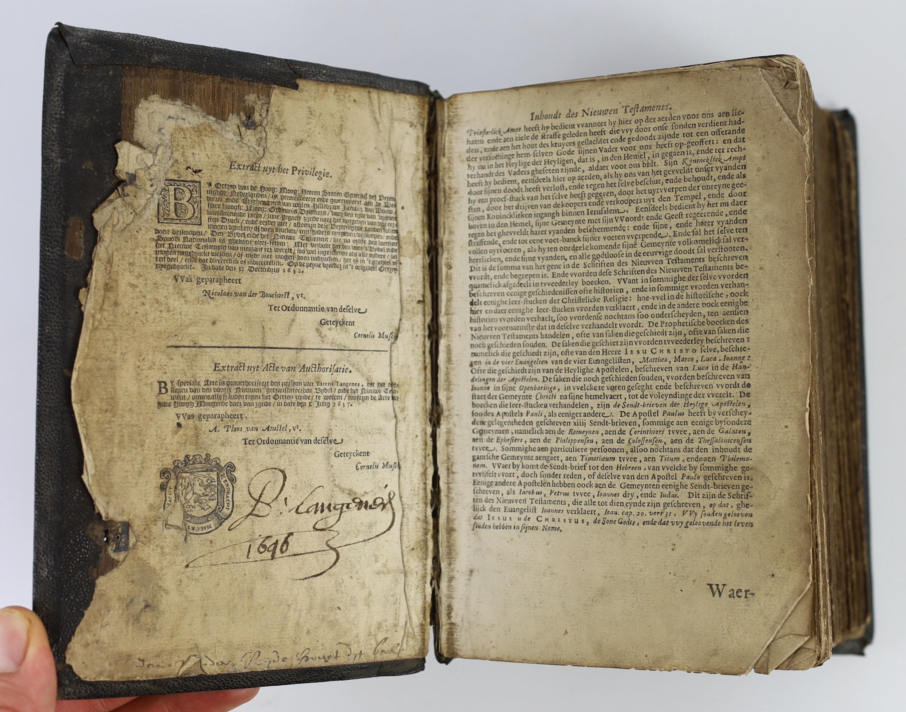 New Testament - The New Testament in Dutch, lacking title, 8vo, rebound contemporary Dutch black shagreen, bound with De CL Psalmen des propheten Davids….Paulus Aertsz van Ravensteyn, Leiden, 1646 together with The Book